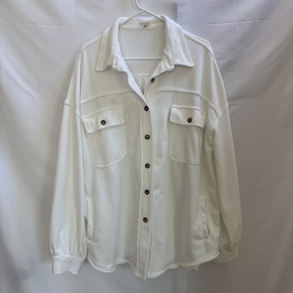 POL Tops - POL White Distressed Button Down Shirt Jacket Shacket Oversized Women's Size L